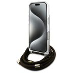 Guess Crossbody Cord 4G Print dėklas iPhone 16 Pro – rudas