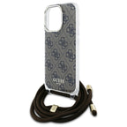 Guess Crossbody Cord 4G Print dėklas iPhone 16 Pro – rudas
