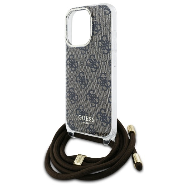 Guess Crossbody Cord 4G Print dėklas iPhone 16 Pro – rudas