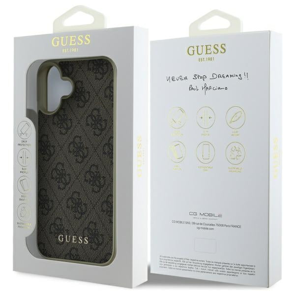 Guess dėklas iPhone 16 Plus – rudas (4G Charms)