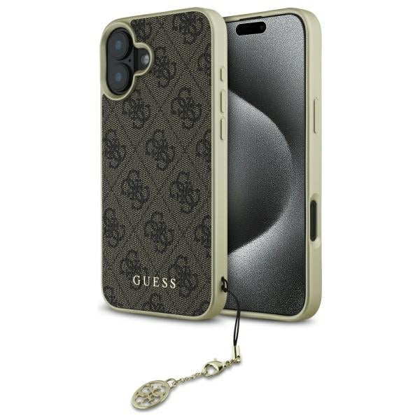 Guess 4G Charms dėklas iPhone 16 – rudas