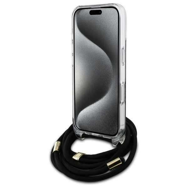 Guess dėklas su virvele iPhone 16 – juodas