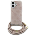 Guess Crossbody Cord 4G Print dėklas iPhone 16 – rožinis -- iPhone 16