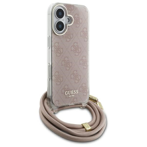 Guess Crossbody Cord 4G Print dėklas iPhone 16 – rožinis -- iPhone 16