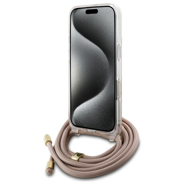 Guess Crossbody Cord 4G Print dėklas iPhone 16 – rožinis -- iPhone 16
