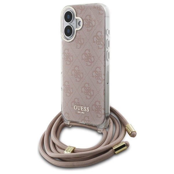 Guess Crossbody Cord 4G Print dėklas iPhone 16 – rožinis -- iPhone 16