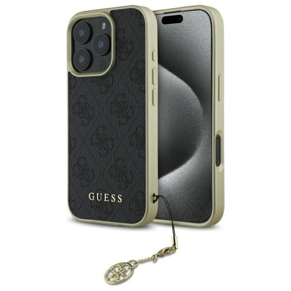 Guess 4G Charms dėklas iPhone 16 Pro Max – juodas
