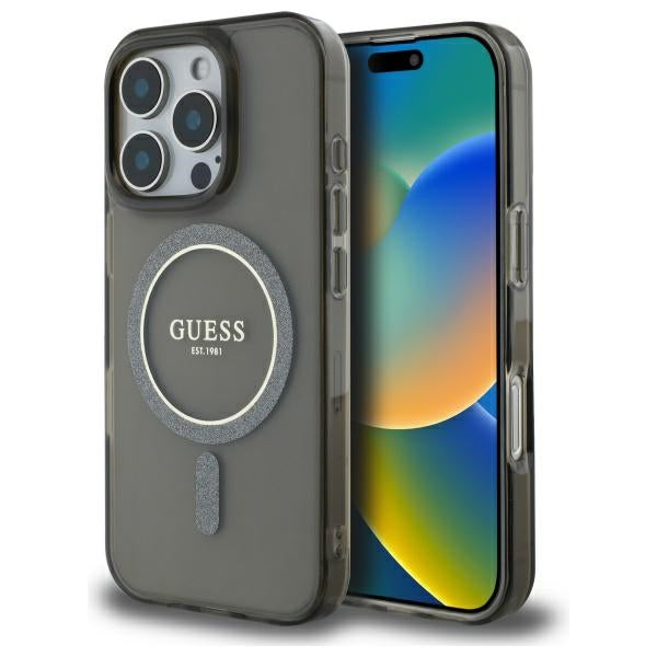 Guess MagSafe dėklas iPhone 16 Pro – juodas