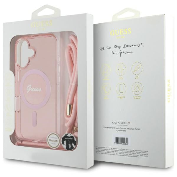 Guess MagSafe dėklas su dirželiu iPhone 16 – rožinis -- iPhone 16