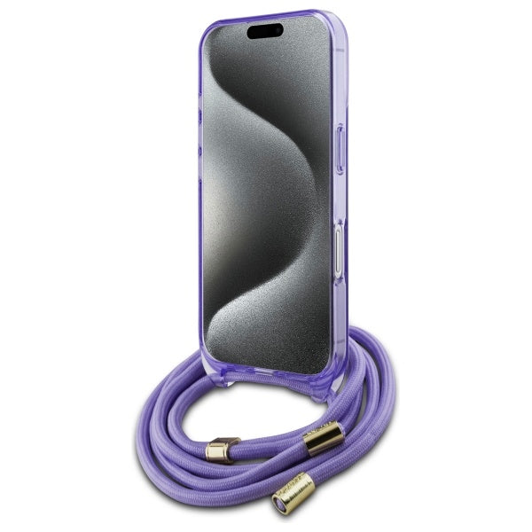 Guess Crossbody MagSafe dėklas iPhone 16 – violetinis