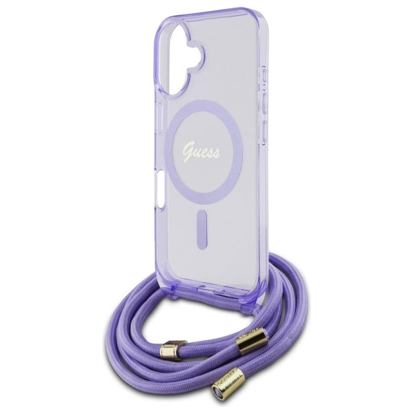 Guess Crossbody MagSafe dėklas iPhone 16 – violetinis