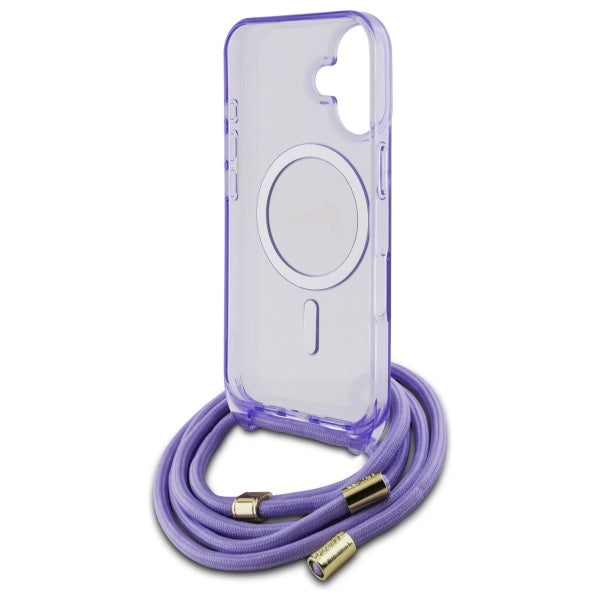 Guess Crossbody MagSafe dėklas iPhone 16 – violetinis