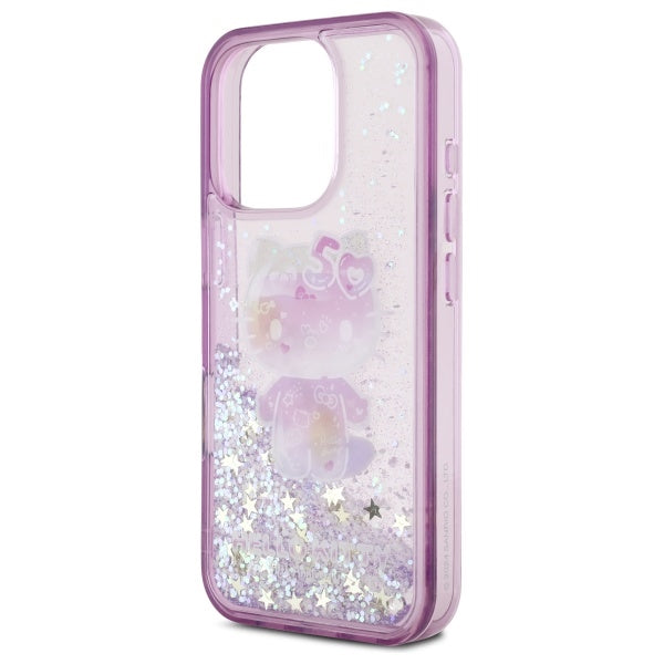 Hello Kitty Liquid Glitter dėklas iPhone 16 Pro – violetinis