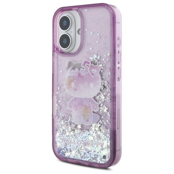 Hello Kitty Liquid Glitter dėklas iPhone 16 – violetinis