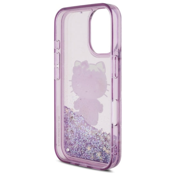 Hello Kitty Liquid Glitter dėklas iPhone 16 – violetinis