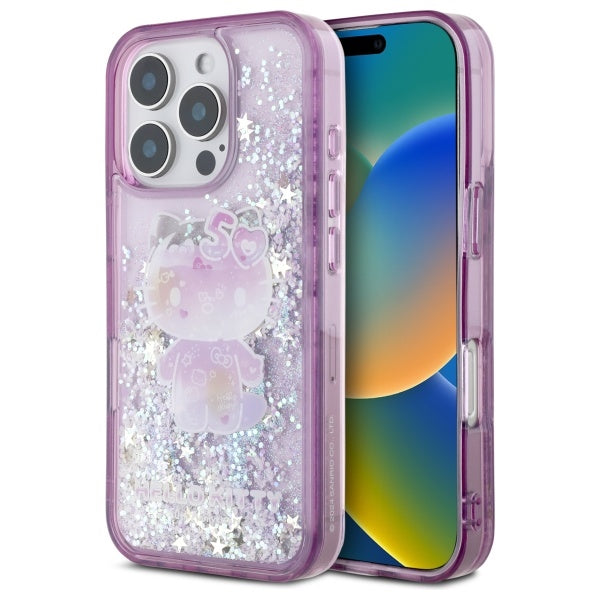 Hello Kitty blizgantis dėklas iPhone 16 Pro Max – violetinis