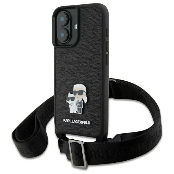 Karl Lagerfeld Saffiano dėklas iPhone 16 – juodas