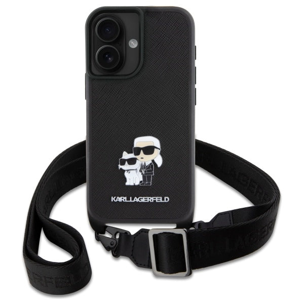 Karl Lagerfeld Saffiano dėklas iPhone 16 – juodas