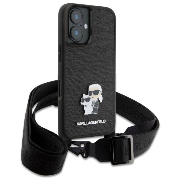 Karl Lagerfeld Saffiano dėklas iPhone 16 – juodas