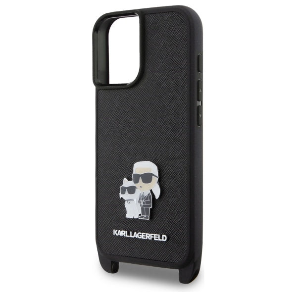 Karl Lagerfeld Saffiano dėklas iPhone 16 – juodas