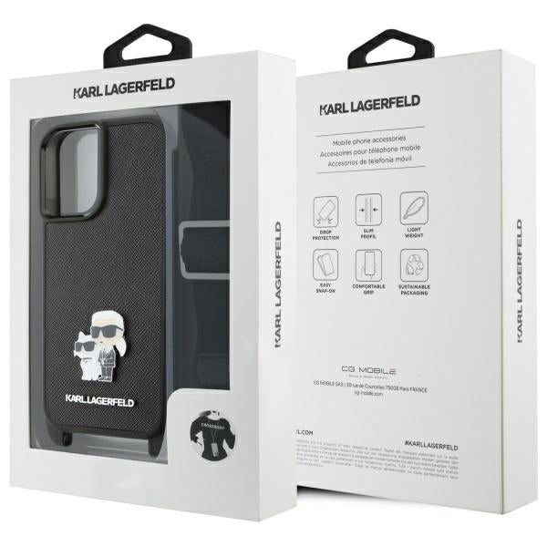 Karl Lagerfeld Saffiano dėklas iPhone 16 – juodas