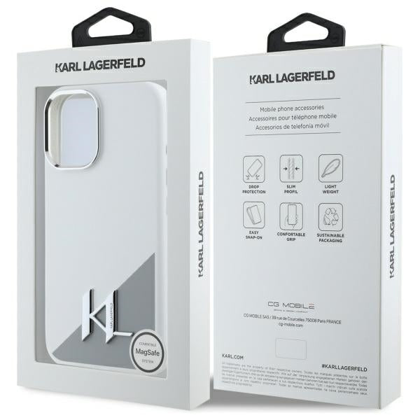 Karl Lagerfeld silikoninis MagSafe dėklas iPhone 16 – baltas