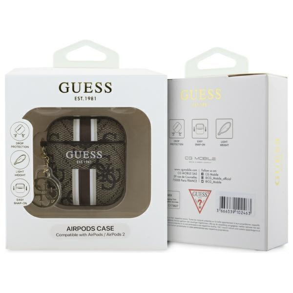 Guess AirPods 1/2 dėklas – rudas, 4G Stripes Charm