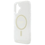 Guess MagSafe dėklas iPhone 16 Plus – skaidrus su blizgučiais