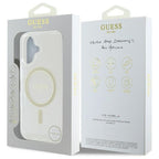 Guess MagSafe dėklas iPhone 16 Plus – skaidrus su blizgučiais