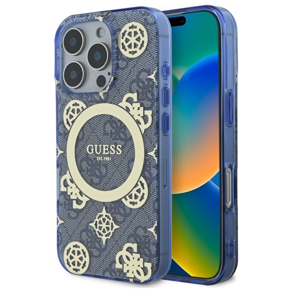 Guess MagSafe dėklas iPhone 16 Pro Max – mėlynas