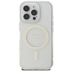 Guess IML Glitter Circle MagSafe Dėklas, skirtas iPhone 16 Pro Max – skaidrus