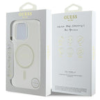 Guess IML Glitter Circle MagSafe Dėklas, skirtas iPhone 16 Pro Max – skaidrus
