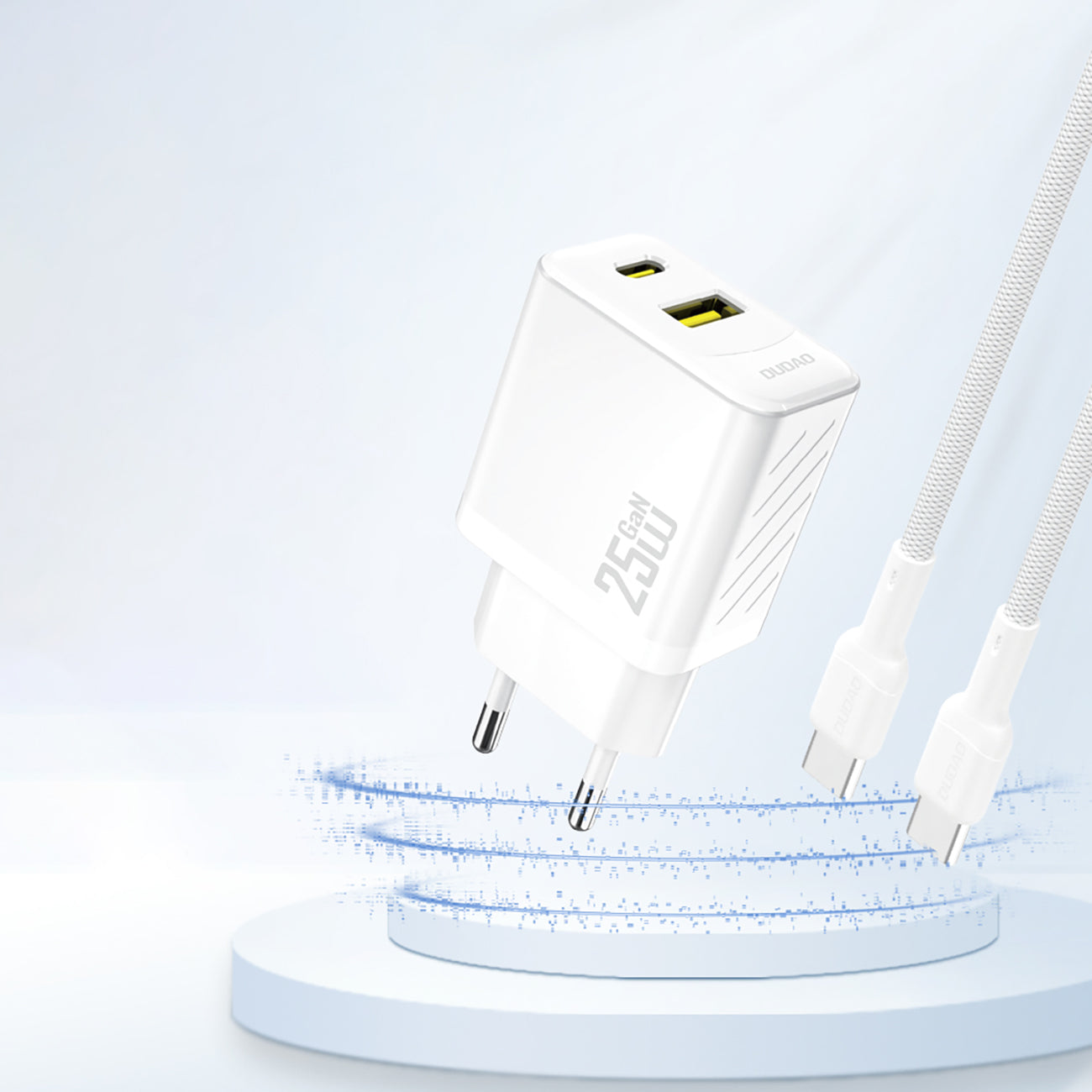 Dudao A26T GaN 25W USB-A, USB-C įkroviklis - baltas