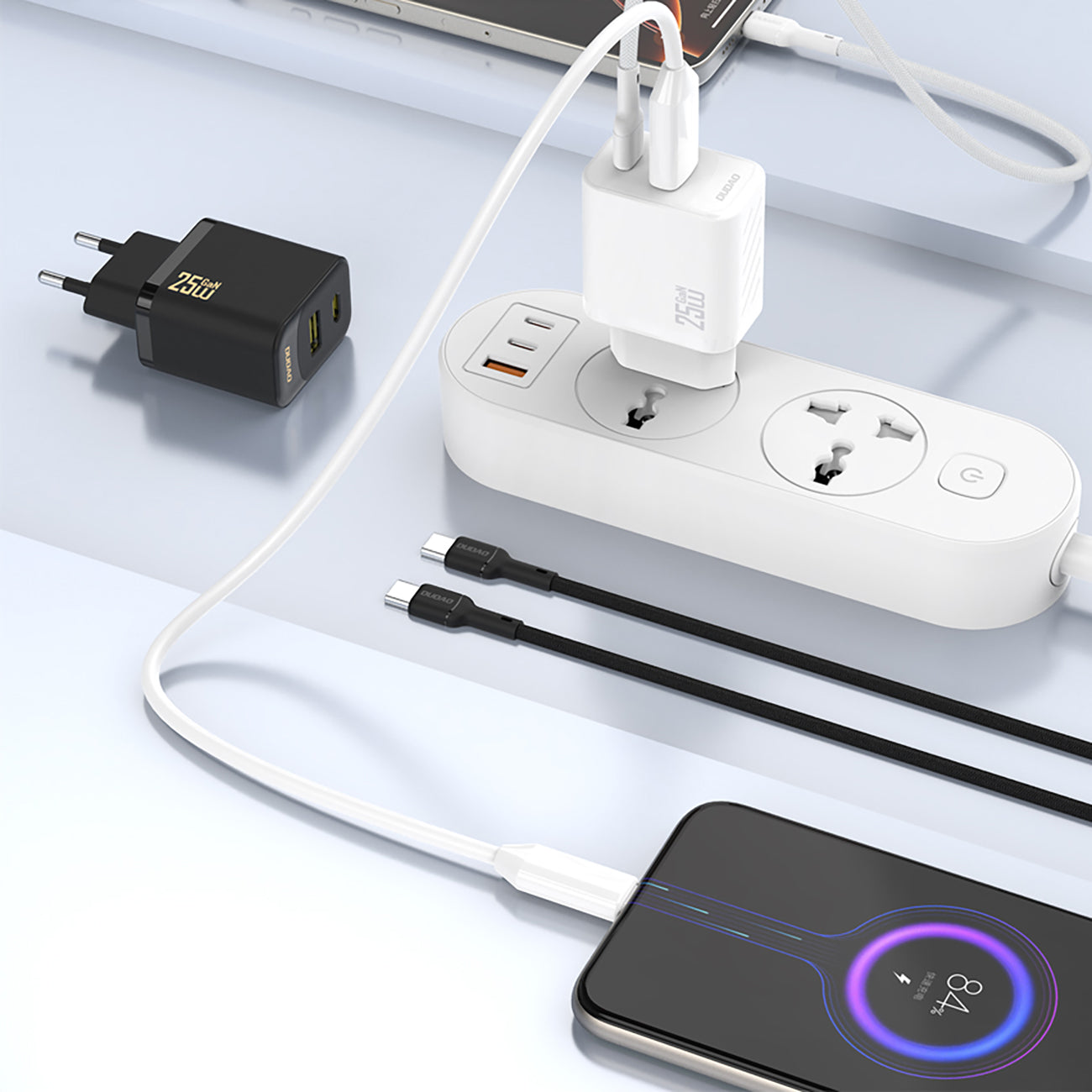 Dudao A26T GaN 25W USB-A, USB-C įkroviklis - baltas