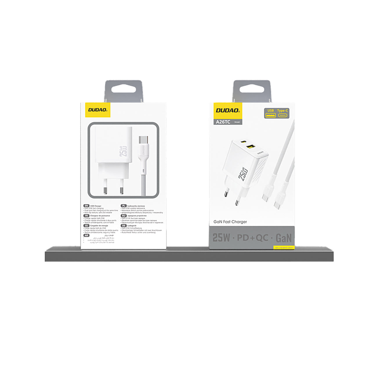 Dudao A26T GaN 25W USB-A, USB-C įkroviklis - baltas