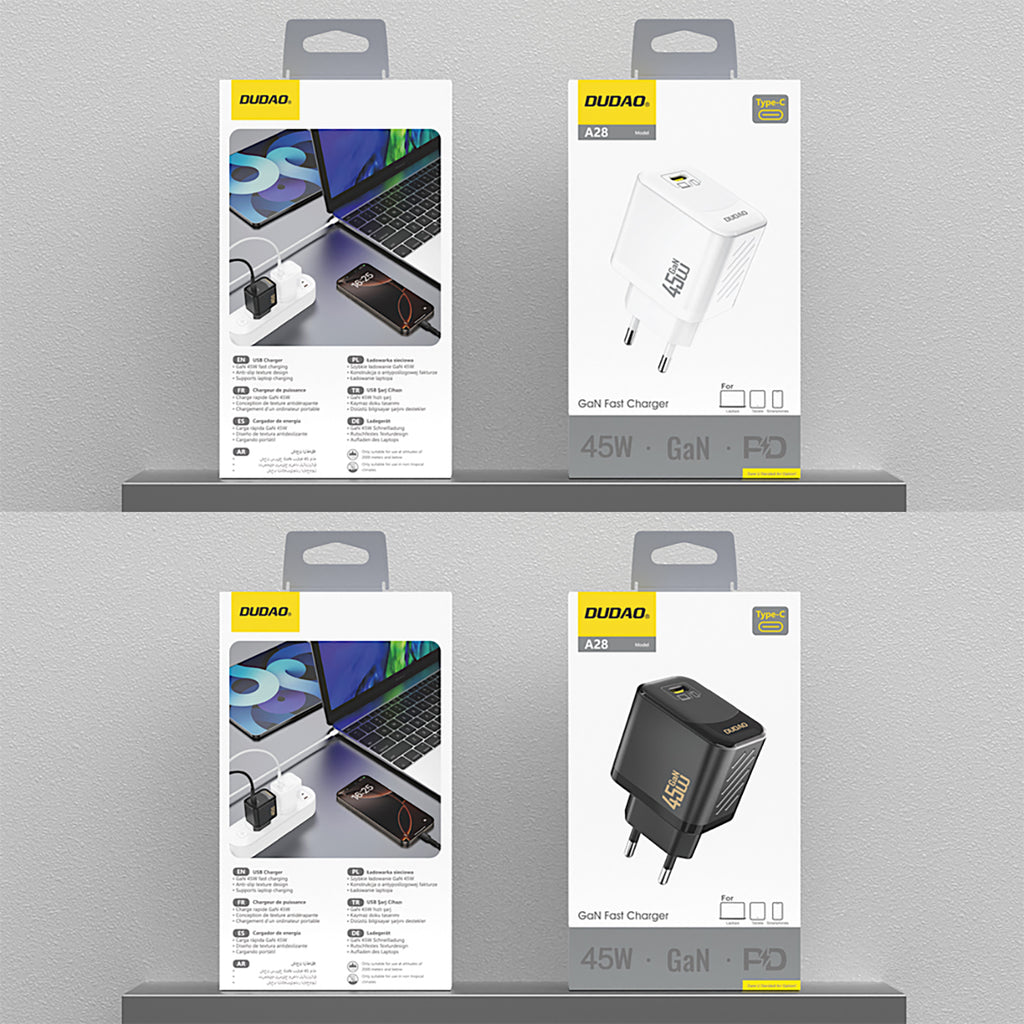 Dudao A28 45W GaN USB-C sieninis įkroviklis - juodas