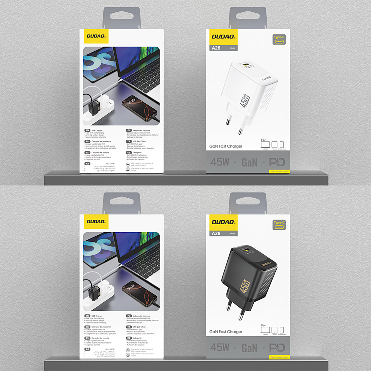 Dudao A28 45W GaN USB-C sieninis įkroviklis - juodas