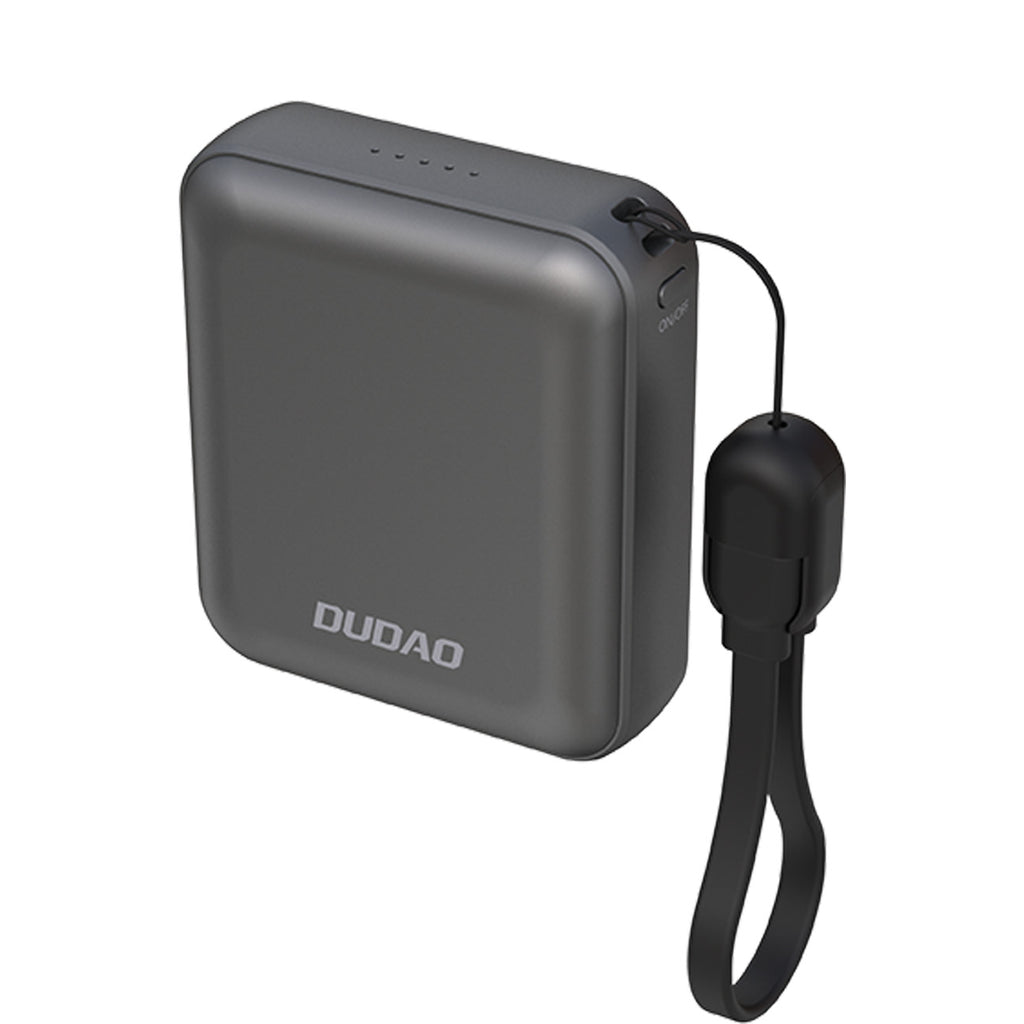 Dudao išorinė baterija K22+ itin kompaktiška 10000mAh 22.5W USB-C su pakabuku / laidu - pilka