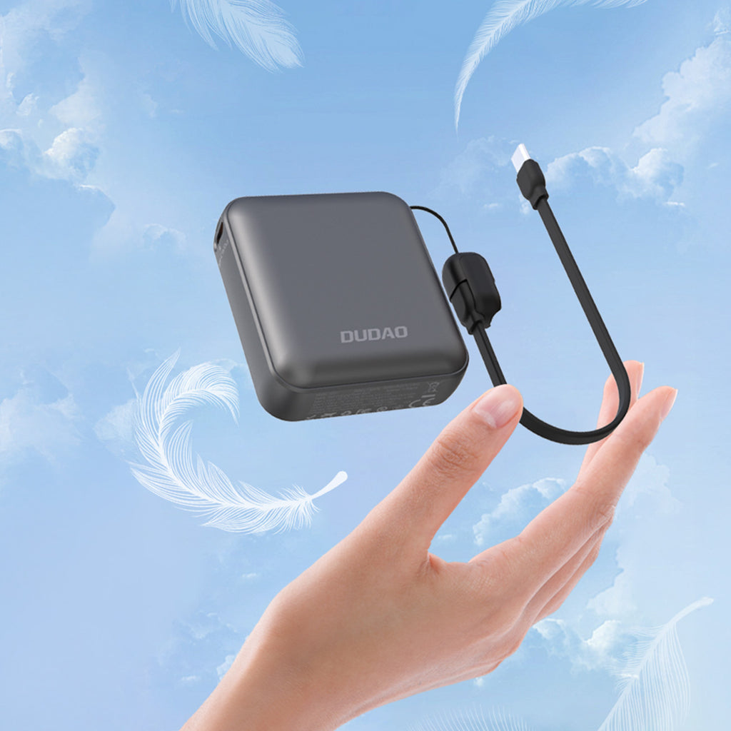 Dudao išorinė baterija K22+ itin kompaktiška 10000mAh 22.5W USB-C su pakabuku / laidu - pilka