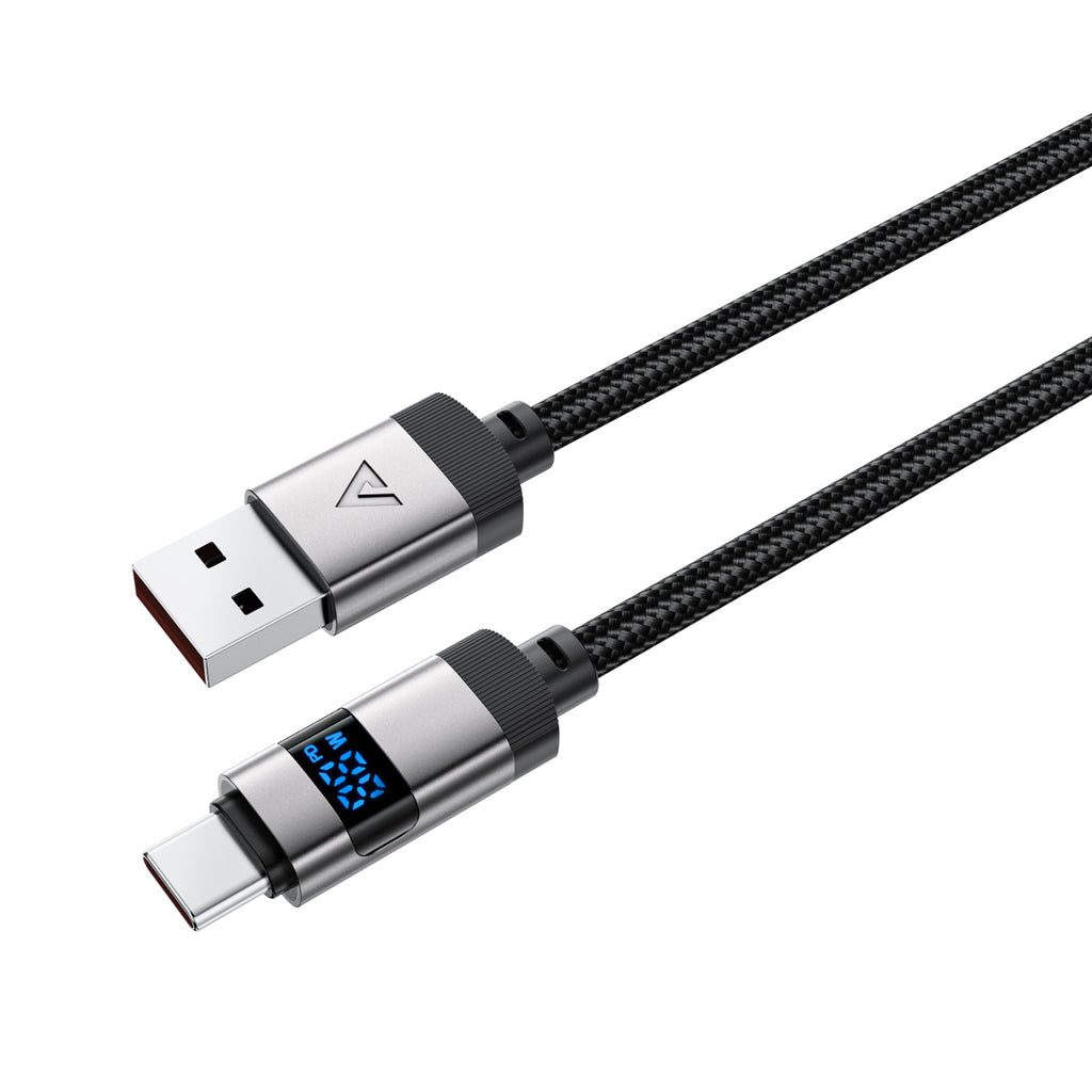 Acefast C15-04 USB-A – USB-C Kabelis su ekranu 480 Mb/s 66W 1,2 m – juodas