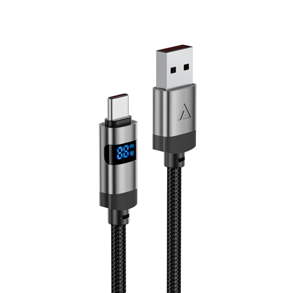Acefast C15-04 USB-A – USB-C Kabelis su ekranu 480 Mb/s 66W 1,2 m – juodas