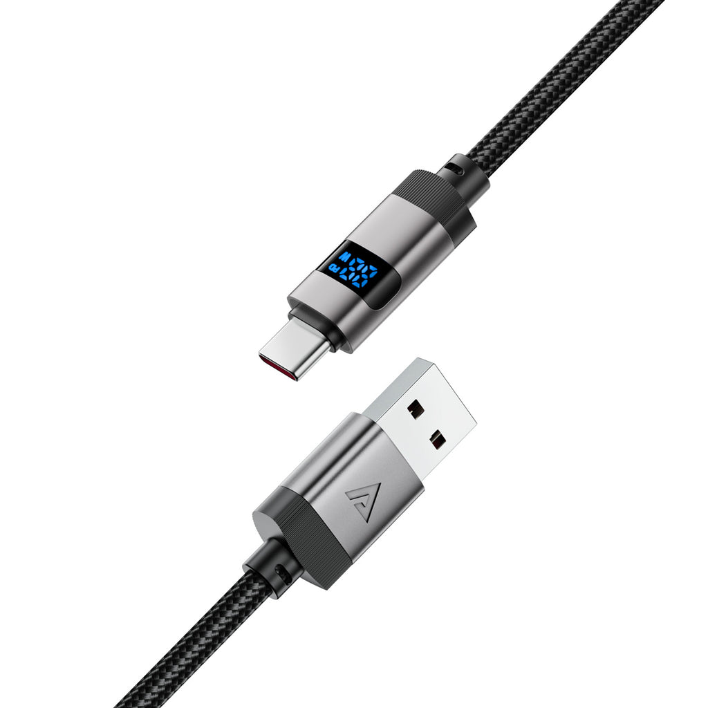 Acefast C15-04 USB-A – USB-C Kabelis su ekranu 480 Mb/s 66W 1,2 m – juodas