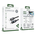 Acefast C15-03 USB-C - USB-C Kabelis su ekranu 480 Mb/s 60W 1,2 m - juodas