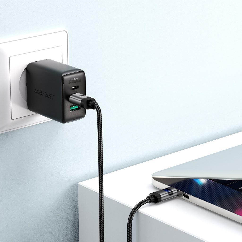 Acefast C15-03 USB-C - USB-C Kabelis su ekranu 480 Mb/s 60W 1,2 m - juodas