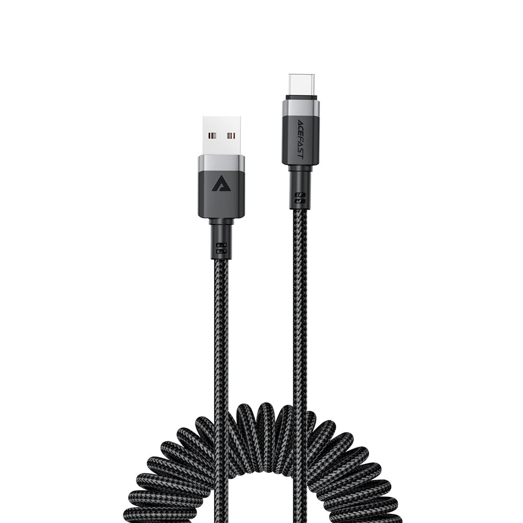 Acefast C14-04 USB-A - __TK1__ Kabelio spyruoklė 480Mb/s 3A 1.2m - Juoda