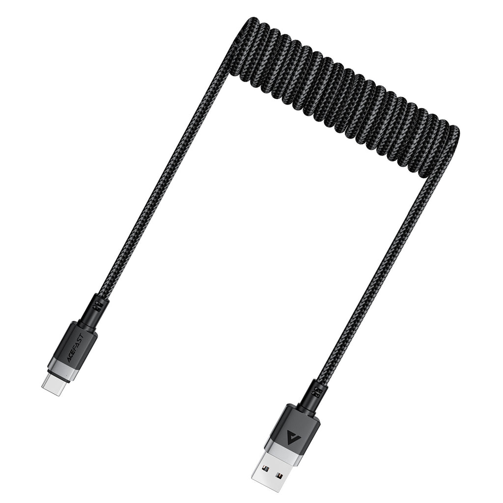 Acefast C14-04 USB-A - __TK1__ Kabelio spyruoklė 480Mb/s 3A 1.2m - Juoda