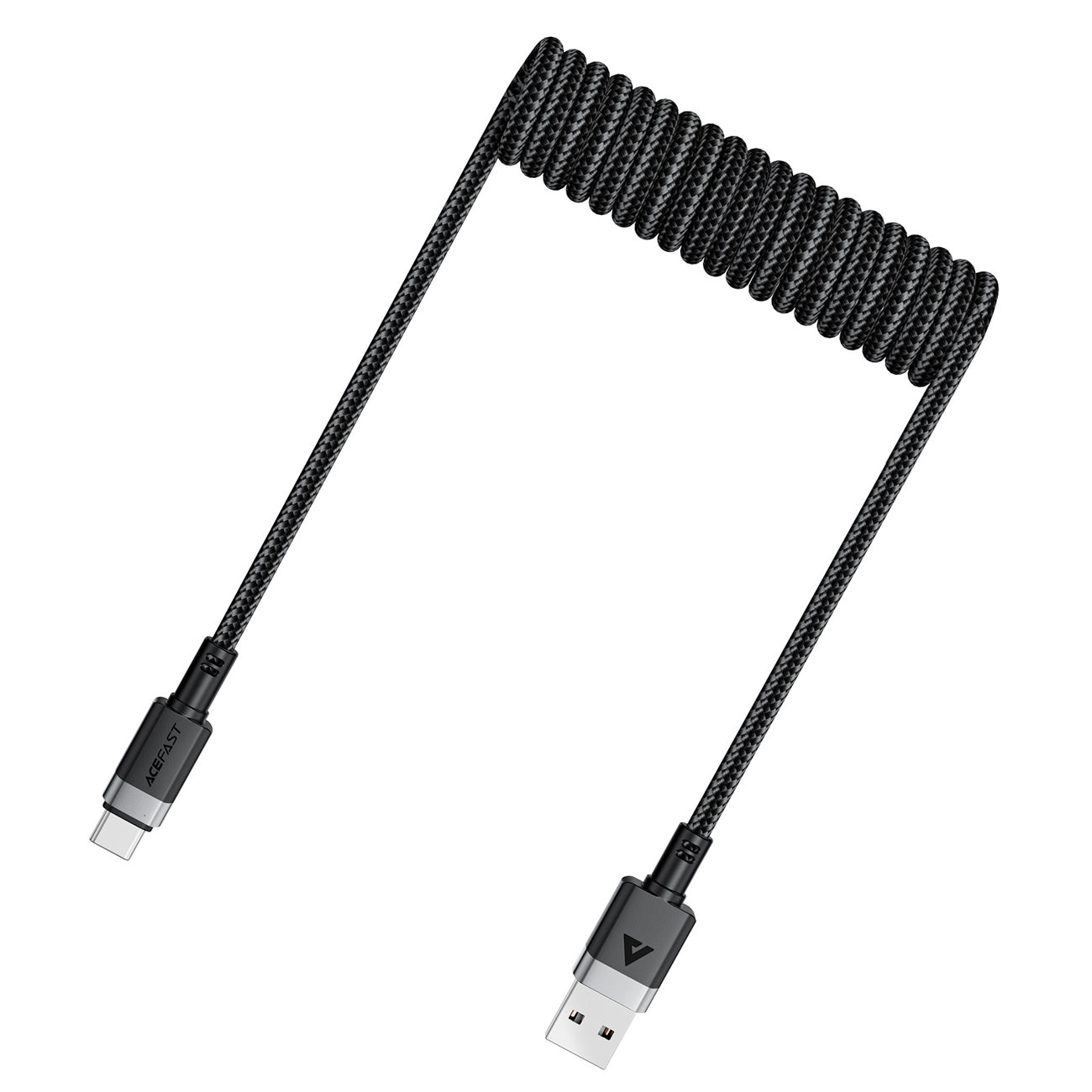 Acefast C14-04 USB-A - __TK1__ Kabelio spyruoklė 480Mb/s 3A 1.2m - Juoda