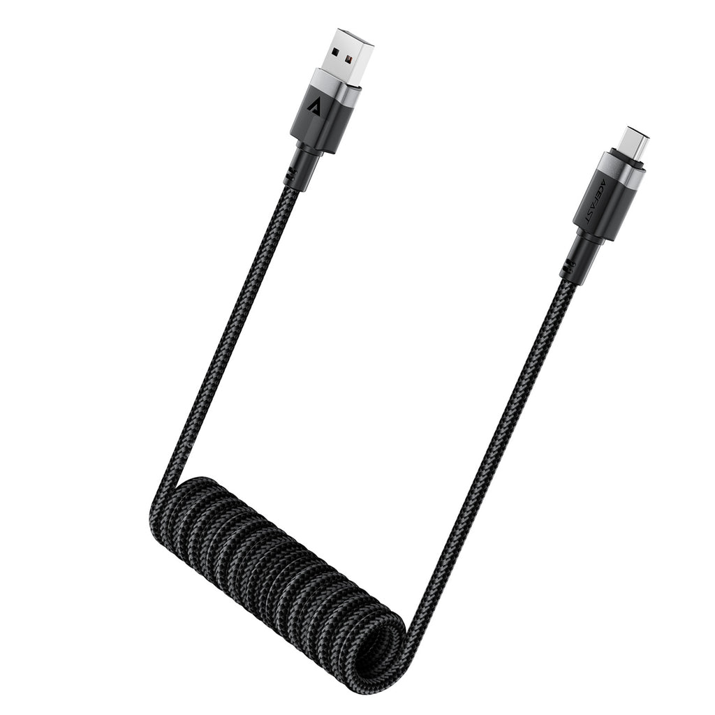 Acefast C14-04 USB-A - __TK1__ Kabelio spyruoklė 480Mb/s 3A 1.2m - Juoda
