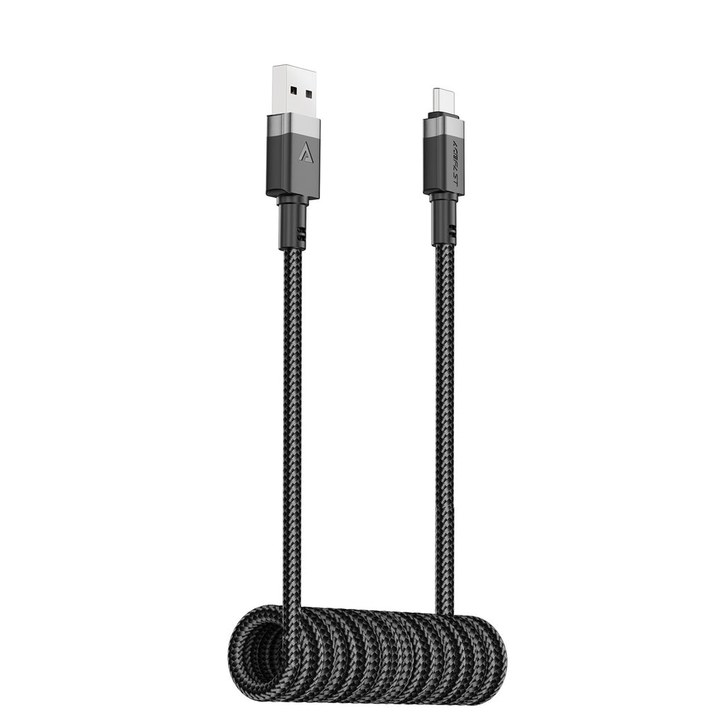 Acefast C14-04 USB-A - __TK1__ Kabelio spyruoklė 480Mb/s 3A 1.2m - Juoda
