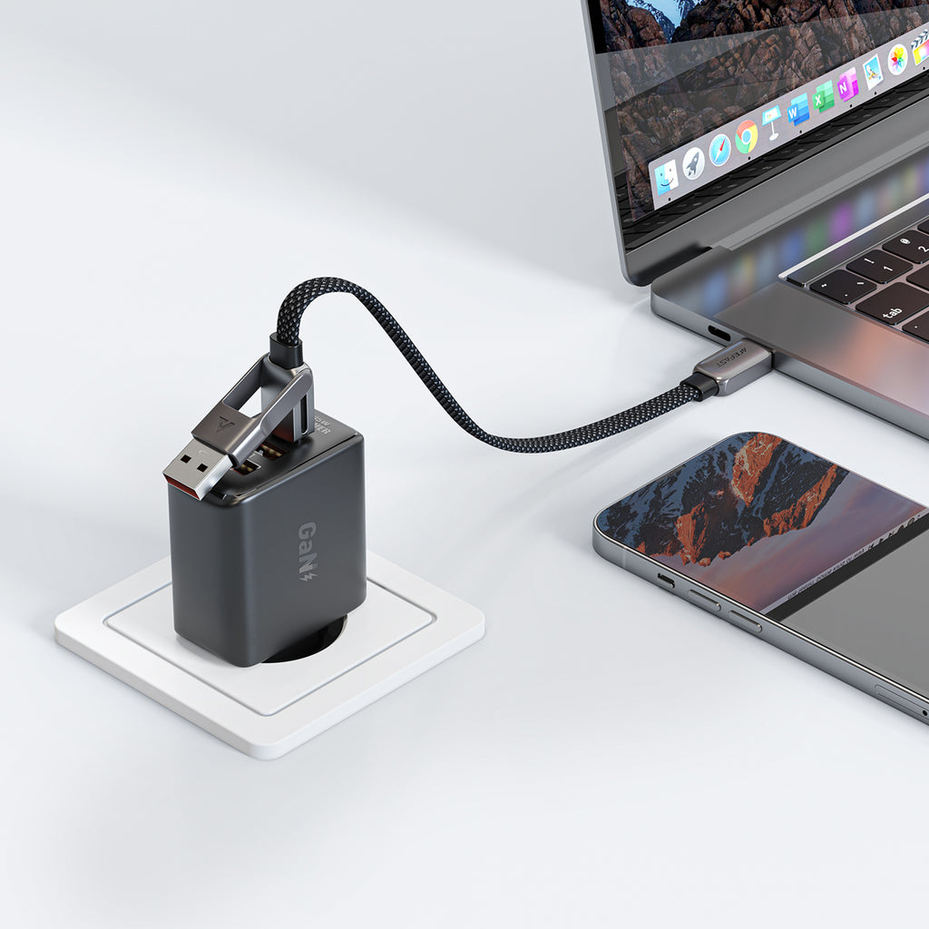 __TK0__ C13-05 USB-C - USB-A / USB-C Kabelis 480Mb/s 3A 0.2m - juodas